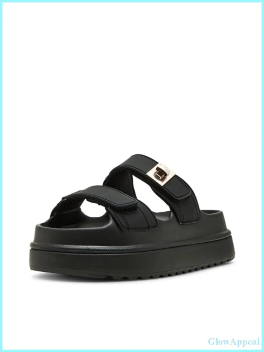 Womens Platform Sandals Black Jelly Double Velcro Strap 2 Inch Heel Round Toe